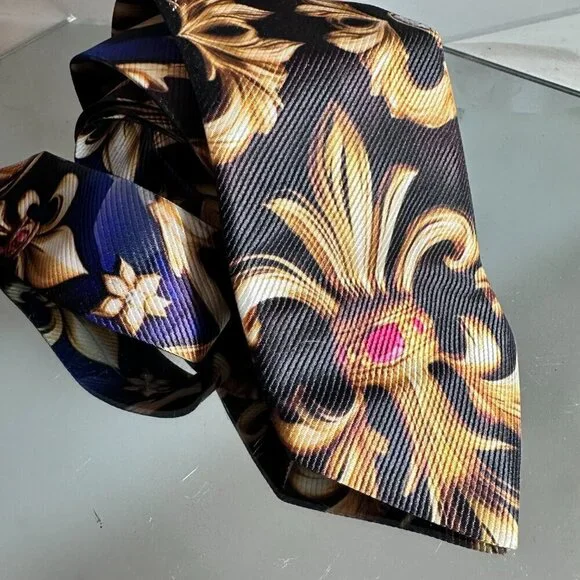 Fleur de Lis Bejeweled Ruby Gold Tie Mans Mens Neckwear Baroque Gift NWT Novelty - Picture 9 of 10